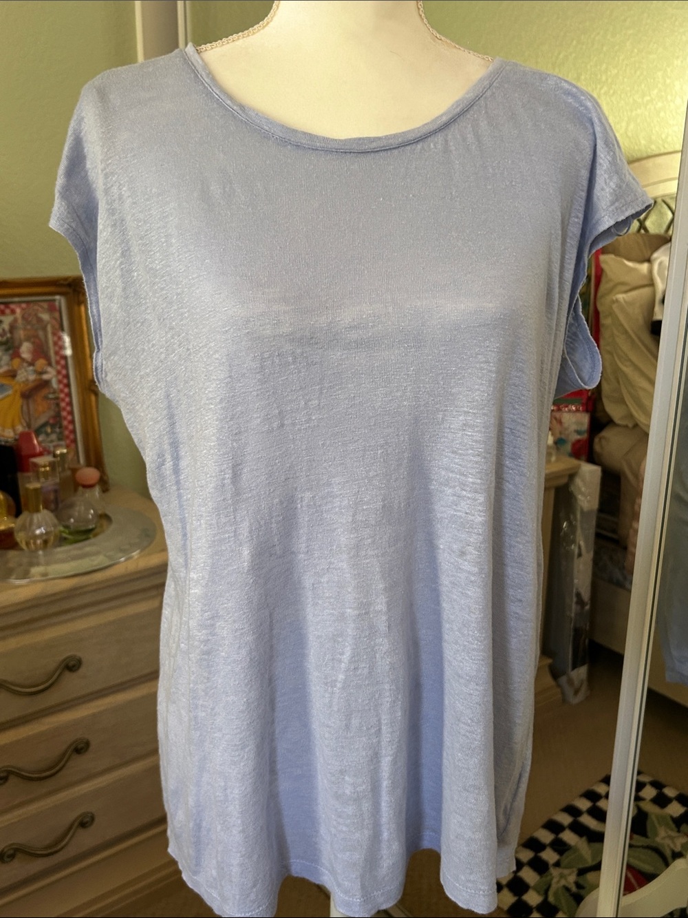 Tahari Light Blue Cap Sleeve  linen Tunic Top